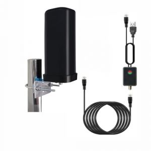 Antenne TV Int&eacute;rieur Ext&eacute;rieure Puissante, IP66 Antenne TNT Anti-Foudre R&eacute;ception &agrave; 360 &deg; avec Amplificateur Signal Booster et C&acirc;ble Coaxial de 13m pour DVB-T DVB-T2 1080P 4K VHF UHF DTMB (YiDiChenFei, neuf)