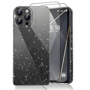 CaseLover Coque Compatible avec iPhone 16 Pro 6.3" Glitter, Paillette Brillantes Coque avec 2 Pi&egrave;ces Protections d'&eacute;cran Mignon Silicone Shock-Absorption Sparkle Housse &Eacute;tui pour iPhone 16 Pro, Noir (CaseLover_Direct_Store, neuf)