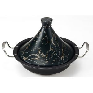 Tajine Royal Swiss 38 cm &ndash; Acier inoxydable, rev&ecirc;tement antiadh&eacute;sif, couvercle porcelaine &ndash; Toutes sources de chaleur, induction, gaz, &eacute;lectrique &ndash; Cuisine saine (Noir, 38 cm) (RoyalSwiss, neuf)