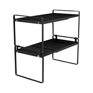 HUOLE Cuisine M&eacute;tal Demi Etagere &Eacute;tag&egrave;re r&eacute;tractable en Coin pour Placard &eacute;conomise l&rsquo;Espace pour Armoires de Comptoirs, Garde-Manger, Aliments et Ustensiles, 36-60 * 21 * 36.5cm (Noir) (Hechheu, neuf)