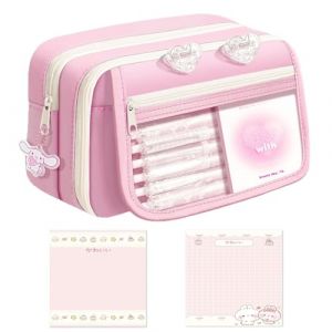 HTTDSLF Trousse Scolaire Fille, Trousse &agrave; Crayons (4 Compartiments) Con 2 Sticky Notes, Sac &agrave; Crayons &Eacute;cole, Trousse Scolaire Grande Capacit&eacute; pour Coll&egrave;ge &eacute;tudiants Filles Gar&ccedil;ons Femmes Hommes, Rose (HTTDSLF, neuf)