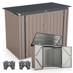 RELAX4LIFE Abri de Jardin M&eacute;tal Ext&eacute;rieur avec 2 Grandes Portes et Couvercle Relevable &agrave; 40&deg;, Remise de Stockage &agrave; Outils en Acier Galvanis&eacute; pour Poubelles V&eacute;los Outils 172X100X129 CM (Marron) (RELAX4LIFE, neuf)