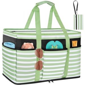 TEUEN Grand Sac de Plage XXL pour Femme, Imperm&eacute;able Cabas Plage Anti Sable avec Fermeture &agrave; Glissi&egrave;re en Nylon Sac &agrave; Cabas en Maille Filet pour Plage Vacances Voyage Piscine (TEUEN, neuf)