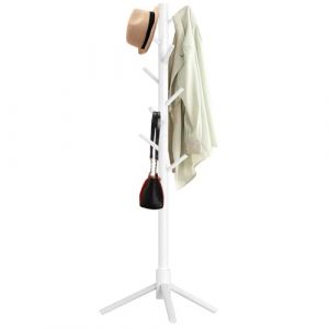 Haddockway Porte-manteau en bois avec 8 crochets, autoportant, en arbre pour la chambre, le couloir, le bureau, les vêtements, les chapeaux (Blanc) (SHANGBING, neuf)