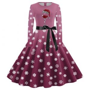 WVONIF Robe de No&euml;l Femmes Robe De Noel Femme Renne Imprim&eacute; Robe de No&euml;l Fille Ado Robe Cocktail Mariage Vintage Robe Casual Femme Robe bapt&ecirc;me col Rond Manches Longue D&eacute;guisement P&egrave;re No&euml;l Adulte (BAULMD（90% Big Promotion Without Discount Code ）, neuf)