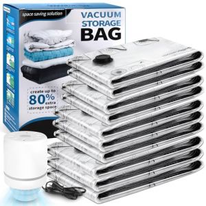 PQETBV Sac Aspiration Sous Vide Vetement 10 Combo avec Pompe &Eacute;lectrique, &Eacute;tanches Gain de Place Sac de Rangement Sous Vide pour V&ecirc;tements, Literie, Couettes (VARGAAIZ S.R.L., neuf)
