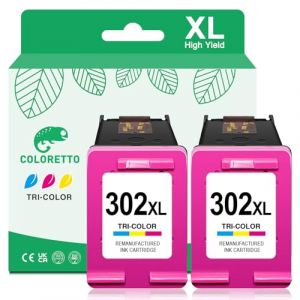 COLORETTO 302XL Cartouche pour HP Envy 4520 DeskJet 3639 3630 3636 3633 3634 3637 2130 2132 2136 Envy 4527 4525 4528 4521 OfficeJet 3830 5232 3831 4650 3833 4656 5255 Cartouche d'encre pour HP 302 XL (COLORETTO-EU, neuf)