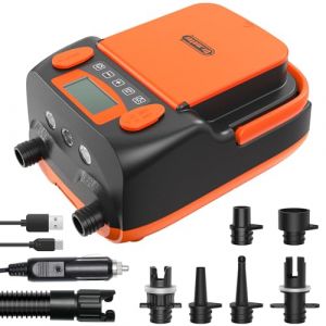 Dr.meter 6000mah Pompe à Air électrique pour Stand up Paddle, 12V DC Haute Pression avec 2 Ports USB 3 Lumières LED et 6 Buses pour gonflables Stand Up Paddle, Matelas,Bateaux,Tente (TSMART, neuf)