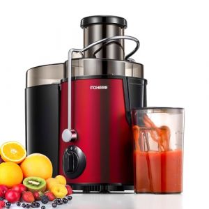 FOHERE 400W Centrifugeuse Extracteur de Jus &agrave; 3 Vitesses, Centrifugeuse Fruits et Legumes avec Bec Anti-goutte, Grande Goulotte d'alimentation 65MM, Sans BPA Pichet &agrave; Jus et Recette de Jus, Rouge (Fuduosii, neuf)