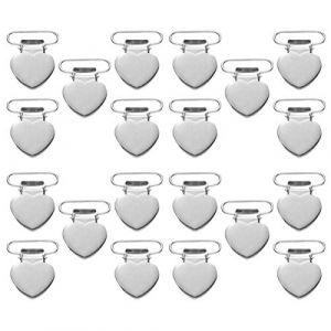 Milisten Lot de 20 clips porte-jarretelles pour la fabrication de supports de tétine, clips de bavoir, clips de dentition pour bébé, jouets de dentition, couvertures en forme de cœur argenté (RongO, neuf)