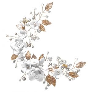 WOONEKY Vigne de Mariage pour Cheveux Blanche avec Fleurs Argile et Alliage Argent&eacute; Accessoire Coiffure &Eacute;l&eacute;gant pour Mari&eacute;e D&eacute;coration Ornement et Ornement pour C&eacute;r&eacute;monie (Jan Yagers, neuf)