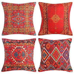 Lot de 4 Housse de Coussin 40x40cm Coton et Lin Décoratif Taie d'oreiller Turc Kilim Rétro Style Housses pour Coussins carrés pour Canapé Chaises de Jardin de la Maison (Qiou EU, neuf)