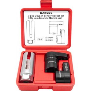 DAKCOS Lot de 3 Douille pour Sonde Lambda 22mm, 3/8 & 1/2 Cl&eacute; &agrave; Douille de Capteur d'oxyg&egrave;ne avec Bo&icirc;te de Rangement (DAKCOS-EU, neuf)