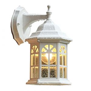 Luminaire Exterieur de château de Style Country Classique, Applique d'extérieur en Aluminium, Applique murale étanche en Verre Abat-jour E27, pour Terrasse Véranda Balcon Patio Jardin (Blanc) (Geste shop, neuf)