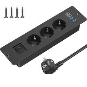 Prise Encastrée pour Table avec USB-C,3 Voies Sortie avec Interrupteur,Prise pour Table, Prise Multiple avec Câble de 2m pour Table de Conférence,Plan de Travail, Table de Canapé (Noir) (SUDEERY, neuf)