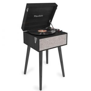 Audizio Fremont Platine Vinyle Meuble Bluetooth, Design Rétro sur Pieds - Noire, Haut-Parleurs Stéréo, Convient aux Disques 33, 45 et 78 Tours, Idéal pour Décorer Votre Intérieur (Sono Matériel, neuf)