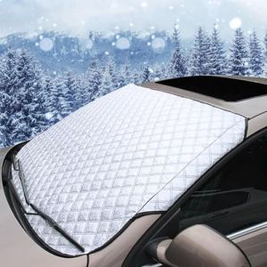 ZOCONE Voiture Protege Pare Brise Givre, Protection Pare Brise Hiver Repliable, Couverture Pare Brise Voiture Hiver, Universelle Bache Pare Brise Anti Givre pour Givre et Neige,Poussi&egrave;re(140 x 95cm (ZOCONE-European, neuf)