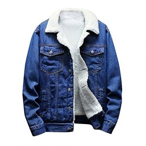 Veste en jean pour homme kuiazelit avec doublure en fausse fourrure sherpa chaude et &eacute;paisse, veste en denim pour cowboy d&eacute;contract&eacute;e, veste en jean &eacute;paisse avec col &agrave; revers rembourr&eacute; thermique (JIEMINGJINGXUAN, neuf)