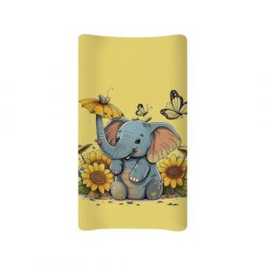 BYCHECAR Housse de matelas &agrave; langer &eacute;l&eacute;phant tournesol pour b&eacute;b&eacute;, housse de matelas &agrave; langer confortable, housse de matelas &agrave; langer douce et respirante, jaune (BYCHECAR, neuf)
