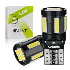 AGLINT Ampoule T10 W5W LED CANBUS Anti Erreur 12V 501 194 168 10SMD Remplacement pour Voiture Int&eacute;rieur Lumi&egrave;re D&ocirc;me Plafonnier Lecture Porte Position Feux De Plaque D'immatriculation 6500K Blanc 2Pcs (AGLINT, neuf)