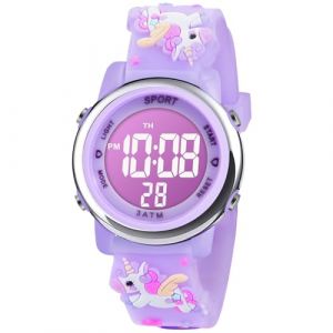 Vicloon Montre Enfant Fille Garcon, Montre Enfant Numérique Sport, 30M Etanche Multifonction Électronique Montres 7 Couleur LED Rétro Eclairage pour 3-12 Ans Enfants Fille Garçon (Violet Clair) (BEST-SELLER5, neuf)