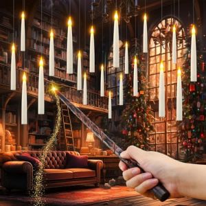 PChero Bougie Flottante avec Baguette, Lot de 20 Fausses Bougies à LED Flamme Vacillante Bougie Chandelier Decorative avec Télécommande pour Decoration Halloween Noel Maison Chambre (BestChoice FR, neuf)