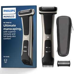 Philips Norelco BG7040/42 Rasoir corporel avec tondeuse, avec bo&icirc;te et t&ecirc;te de rechange, 1,01 pound argent&eacute;, 1 unit&eacute; par paquet (Power Khan UK, neuf)