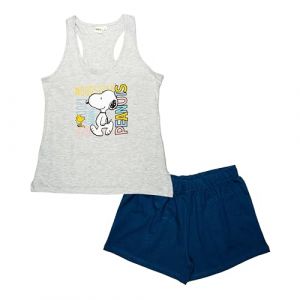The Peanuts Snoopy Pyjama pour femme - Ensemble pyjama sans manches - Débardeur avec short - Gris/bleu, gris/bleu, M (Elfen-Shop, neuf)