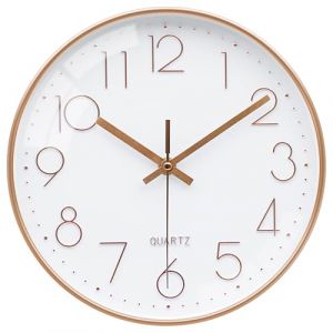 VIKMARI Design Moderne Horloge Murale, 25cm Ronde Silencieuse Or Rose Pendule Murale pour Salon Cuisine Salle de Bain Chambre à Coucher (YOUTONG FR, neuf)