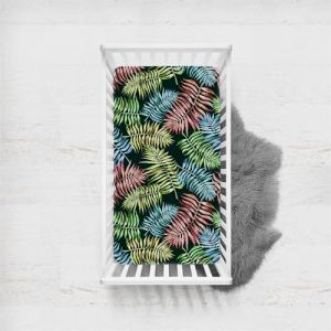 Odot Drap Housse pour Lit Bébé en Microfibre Doux Respirant, Drap Housses Enfant Imprimé Feuilles de Palmier Tropical Protège Matelas pour Berceau, Couffin et Nacelle (Vert Foncé,65x95cm) (Odot, neuf)