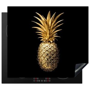 KitchenYeah&copy; Protection Pour Plaque Induction 59x52 cm Plaque de Deco Cuisine Prot&eacute;g&eacute; Cache De Cuisson Vitroceramique Ananas - Noir - Or - Luxe (KitchenYeah, neuf)