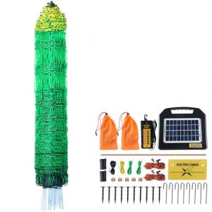 VEVOR Kit filet de clôture électrique 1,21x30,48 m clôture filet PE avec chargeur solaire/poteaux/piquets à double pointe, maille portable utilitaire pour poulets, canards, oies, lapins, cours, fermes (Giaticia, neuf)
