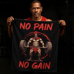 G&eacute;n&eacute;rique Serviette Microfibre Musculation Fitness Gym &ndash; &ldquo;No Pain No Gain&rdquo; Motif Spartiate &ndash; Serviette Sport Homme Salle de Sport (Gym towel shop, neuf)