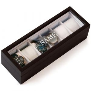 CASE ELEGANCE Bo&icirc;te &agrave; Montres en Bois Massif, Coffret Montres Homme/Femme, Boite de Rangement pour Montres, Organisateur avec Couvercle en Verre, 6 Compartiments - Monogramm&eacute; (VendorJumpEU, neuf)