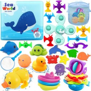Chennyfun Jouets de Bain Bébés, 32 Pièces Jouet de Bain Set avec Canard en Caoutchouc, Tortue, Dauphin, Bateaux en Plastique etc, Animaux Jouets Flottants pour Bébés Enfant 1 2 3 4 5Ans (omghulgi OÜ, neuf)