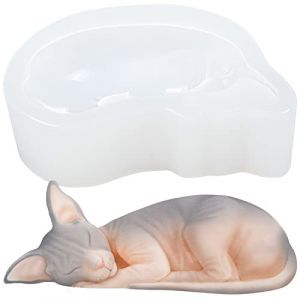 Moule en silicone en résine de chat Sphynx endormi pour moulage époxy, fabrication de bijoux, projets d'artisanat en argile polymère, savon fait maison, décoration de gâteau fondant 7,6 cm (yourMuse, neuf)