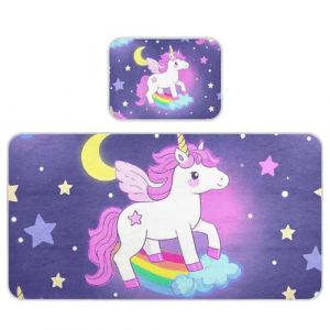 Matelas rafraîchissant pour bébé - Motif licornes et étoiles - Violet - 71,1 x 132,1 cm - Lavable - Pour enfants et adultes (SLHaian, neuf)