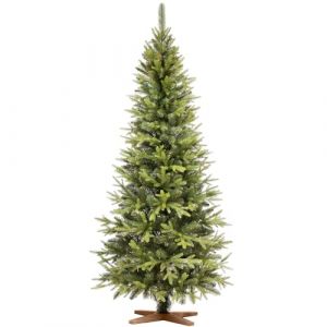 FAIRYTREES Sapin de No&euml;l Artificiel 180 cm Nordmann Premium Slim | &Eacute;l&eacute;ments naturels moul&eacute;s par Injection | Fabriqu&eacute; en UE | Arbre de No&euml;l avec Support en Bois de fr&ecirc;ne Fait &agrave; la Main (Jumbo-Shop, neuf)