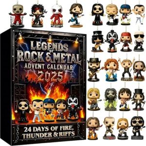 Calendrier de l'Avent de No&euml;l 2025 Legends of Rock & Metal, Calendrier de l'Avent suspendu en acrylique, 24 pi&egrave;ces, id&eacute;al comme cadeau pour les hommes (Aidodmom, neuf)
