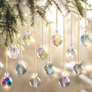 UXORSN 12 Pcs Boules de Noel 25 mm D&eacute;corations Sapin de No&euml;l Boule de Cristal Suncatcher Attrape Soleil Pendentifs Arcenciel Boule de Prisme Suspension Lustre Feng Shui pour Noel Sapin Fen&ecirc;tre Jardin (UXORSN, neuf)