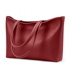 KALIDI Sac &agrave; main pour femme - Grand sac de shopping en PU cuir - Sac fourre-tout imperm&eacute;able avec poign&eacute;es et fermeture &eacute;clair pour le travail, les voyages, les courses, l'&eacute;cole, bordeaux (Laowan Ltd, neuf)