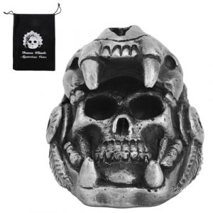 Sifflet de Mort Azt&egrave;que, Motif T&ecirc;te Mort Quetzalcoatl Plus de 125 D&eacute;cibels Cris Humains Authentiques Sifflets Guerre Vrais Cris avec Sac &agrave; Cordon Cadeaux &agrave; Collectionner (Argent) (moncion, neuf)