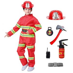 G&eacute;n&eacute;rique Deguisement Pompier Enfant 3 Ans Cosplay Ensemble de 8 Pi&egrave;ces Costume Pompier Enfant Jouets Accessoires Costume Carnaval Halloween Noel Jeu de R&ocirc;le Cadeau 1-16 Ans (01-1Rouge, 3-4 ans) (YHGAQTB, neuf)