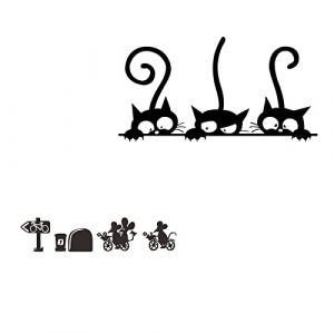 Droomhuis Motif de dessin anim&eacute; dr&ocirc;le de chat et de trou de souris pour Stickers Muraux enfants, Cuisine Plinthe Chambre D'enfant Salon Entr&eacute;e Placard Garniture Amovible（2 pi&egrave;ces noir） (hmdreamhouse, neuf)