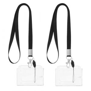 TIESOME Lot de 2 porte-badges en plastique rigide &ndash; Porte-badges robustes avec fente pour le pouce &ndash; Porte-carte d'identit&eacute; transparent avec cordon tour de cou &ndash; &Eacute;tui pour carte d'identit&eacute;, 60 g (JiangLL, neuf)