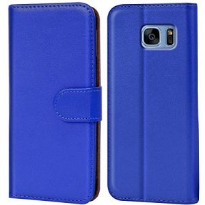 Verco Coque pour Samsung Galaxy S7 Edge, Housse Portefeuille pour Galaxy S7 Edge Etui en Cuir Synth&eacute;tique Fonction Stand Case, Bleu (ATS-Discounter, neuf)