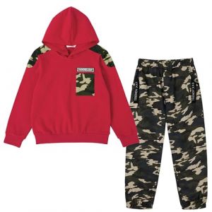 LOLANTA 2PCS Enfants Surv&ecirc;tement Ensemble Sweatshirt &agrave; Capuche et Pantalon de Cargo Camouflage pour Gar&ccedil;ons, Rouge, 10-11 ans, 150 (LOLANTA, neuf)