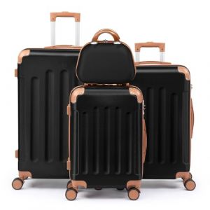 LEADZM Set de 4 Valises de Voyage avec Vanity Case, Valise Grande Taille & Cabine, Set de Bagage pour Voyage, ABS avec Coins Renforcés, roulettes Pivotantes 360° et Cadenas - Noir-Marron (VICTOPV, neuf)