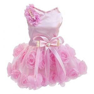 Chien Robe Luxe Chiot Jupe V&ecirc;tements Princesse Robes Mariage Robe de Soir&eacute;e Tutu Jupe Rose Fleur Bowknot Robe pour Petit Chien Fille (Rdc Toy, neuf)