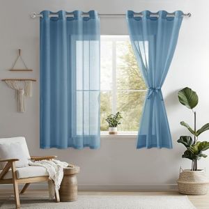 DWCN Lot de 2 Rideaux Voilages à Oeillets pour Fenêtre, Rideau Transparents avec Embrasses pour Salon Chambre d'enfant, Bleu Foncé, 140x137cm (Largeur x Hauteur) (DWCN EU, neuf)